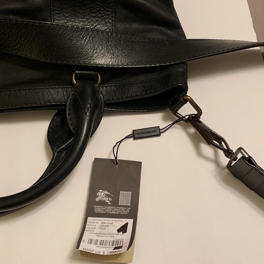 NWT BURBERRY Vintage Washed Leather Medium Bonington Tote Black - Picture 9 of 11
